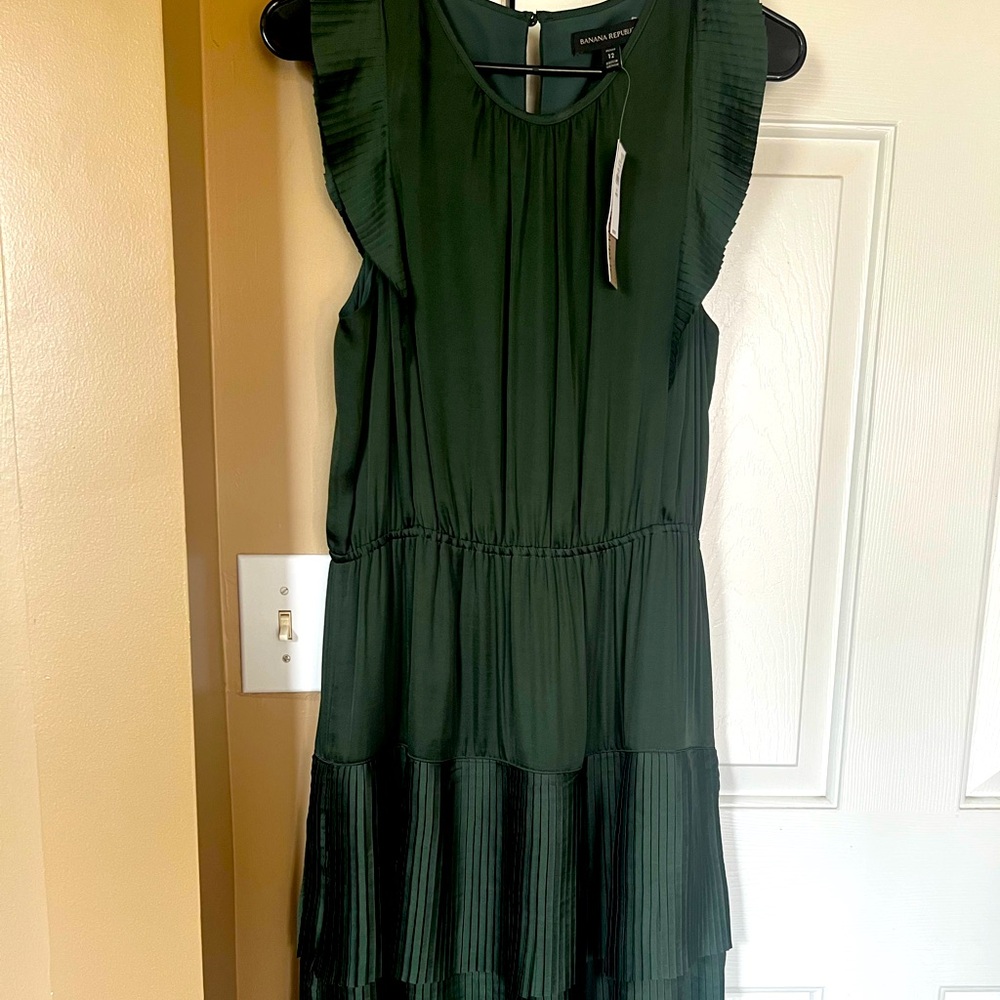 Banana Republic Dark Green Pleated Midi Dress